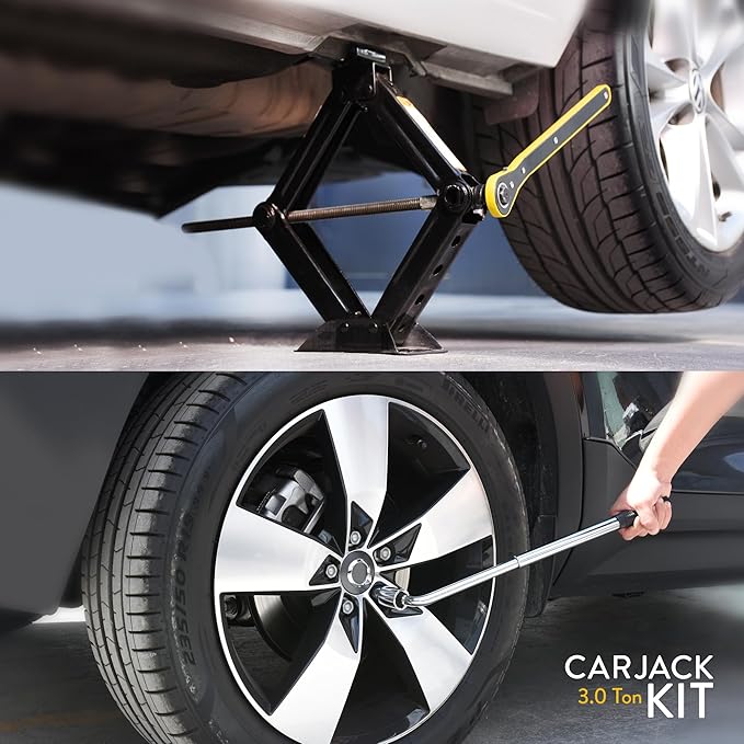 Car Jack Kit | Scissor Jack for Car 3 Ton (6,600 lbs) - Tire Jack Tool Kit | Portable, Ideal for SUV and Auto - Universal Kit with Lug Wrench | Heavy Duty Material