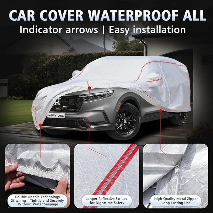 Car Cover Waterproof All Weather for Honda CRV 1996-2025,All-Around Fastening and 4 Upgrades, 30s Quick-Install for Car Cover
