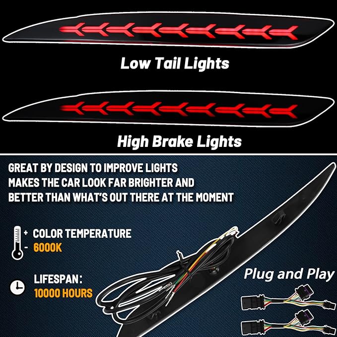 Smoked Lens Rear Fog Bumper Reflector Brake Tail Sequential Flash Singal Lights Lamp 3 in 1 Compatible with Tesl a Model 3 2017-2022 2023 Standard Performance Arrow Style