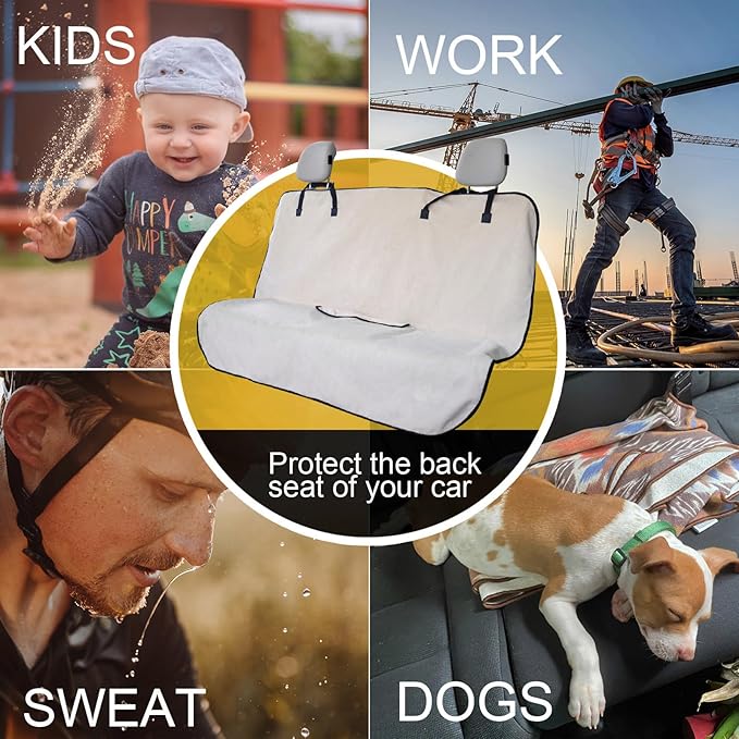 Back Seat Cover for Car Trucks Van SUV,Waterproof Rear Bench Towel Seat Covers for Dogs and Kids,Automotive Backseat Protector (Off-White)