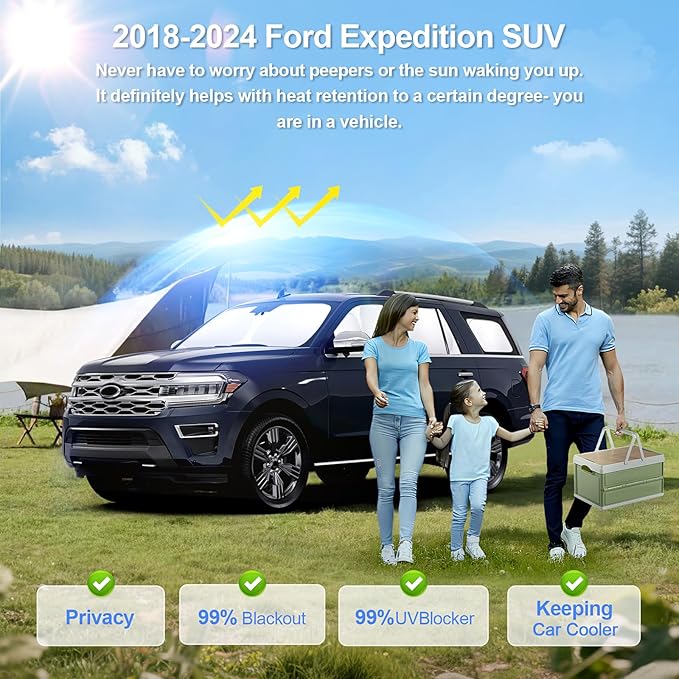 8pcs Car Window Shades for Ford Expedition SUV 2018-2024 Accessories,Windshield Side Rear Full Sunshade,Sun Visor UV Blocking, Privacy Protection and Blackout for Camping Outdoor