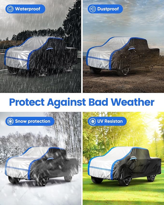 NOVSIGHT Pickup Truck Cover Waterproof, Heavy Duty 10-Layer All Weather Cover with Windproof Straps, Fits 232-242 in Full-Size Trucks, for F150 Silverado 1500 Sierra 1500 Ram 1500