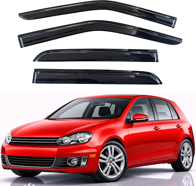 KPY Rain Guards Fit for 2010-2014 Volkswagen Golf, Out-Channel Window Visors Vent Wind Deflectors 4PC, Car Accessories for 10-14 VW Golf (5-Door Only)