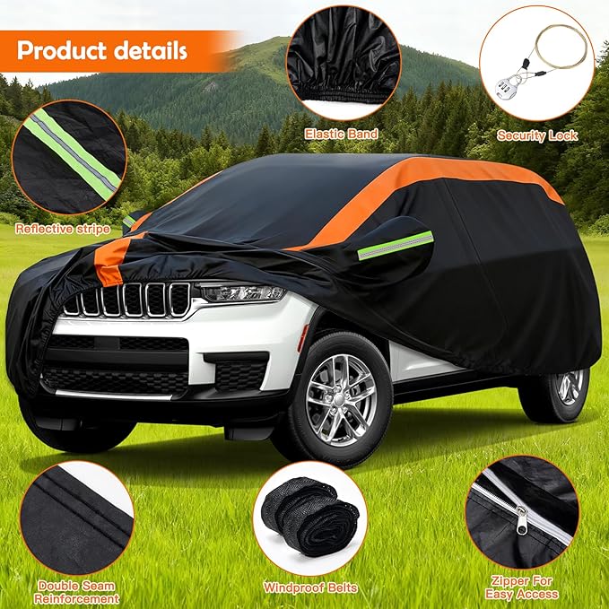 Car Cover for Ford Explorer 1995-2010, Jeep Grand Cherokee 2011-2026(Not Fit for L), Multi-Layer Automobiles Covers Waterproof All Weather with Zipper Door, Sun Rain Snow Dust Protection