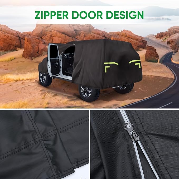 NOVSIGHT Car Cover for Jeep Wrangler 4 Door - Waterproof All Weather Outdoor Cover (2007–2025 JKU JL), Windproof with Straps, 210D Oxford Fabric, Reflective Strips
