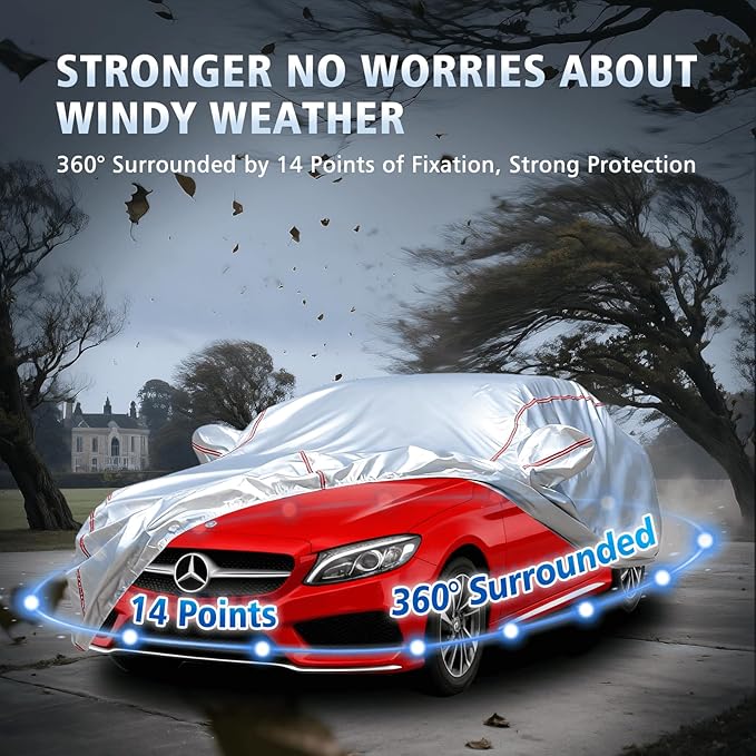 Car Cover Waterproof All Weather for Mercedes-Benz C-Class 2008-2025,All-Around Fastening and 4 Upgrades, 30s Quick-Install for Car Cover