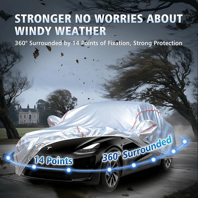 Car Cover Waterproof All Weather for Tesla Model Y 2020-2025,All-Around Fastening and 4 Upgrades, 30s Quick-Install for Car Cover