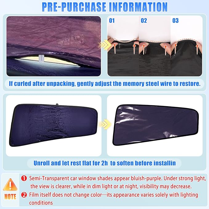 ZATOOTO Tesla Model Y Rear Car Window Shades | Bluish-Purple Static Cling Car Sun Shade | Enhanced Sun Filtering & Heat Reduction | Specific for Frameless Doors | Car Window Shade for Baby & Passenger