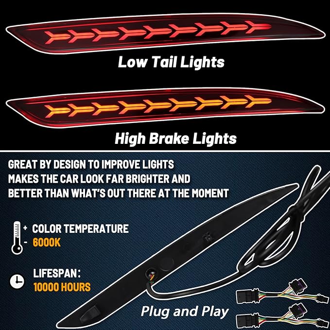 Red Lens Rear Fog Bumper Reflector Brake Tail Sequential Flash Singal Lights Lamp 3 in 1 Arrow Style Compatible with Tesla Model Y 2021 2022 2023 Standard Performance