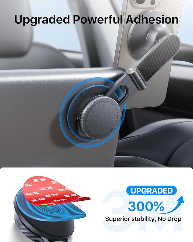andobil Upgrade Tesla Phone Mount [Strong Magnet & Foldable] MagSafe Car Mount for Tesla Model Y Juniper Model 3, 360° Adjustable Tesla Phone Holder fits iPhone 17 Pro Max, Tesla Accessories, Gray