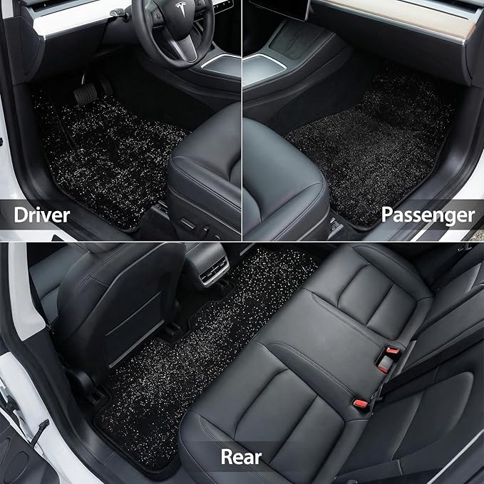 Floor Mats Fits for 2024-2025 Tesla Model 3, 2PCS 0.6" Thick Waterproof Anti-Slip Car Accessories, Premium Plush Odorless Floor Mats for 5-Seater, Noise-Reducing