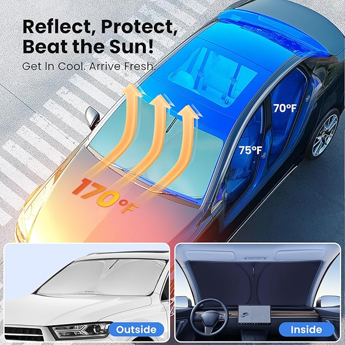 Windshield Sunshade for Nissan Rogue 2021 2022 2023 2024 2025 2026 - Innovative No-Light-Pass Technology, Mirror Cut-Out, Blocks 99% UV Rays, Fade-Resistant, Easy-Fold Rogue Windshield Sun Shade