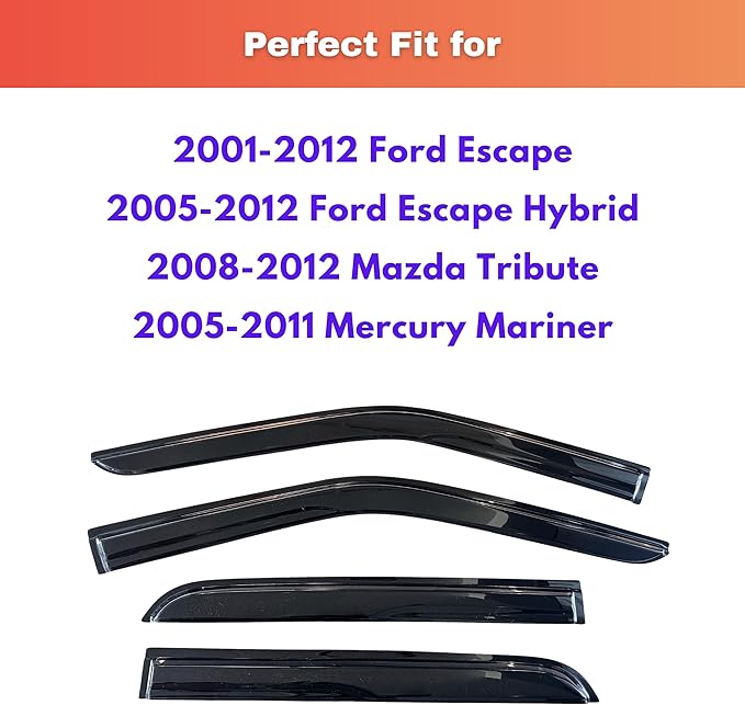 KPY Rain Guards Fit for 2001-2012 Ford Escape & 2005-2012 Ford Escape Hybrid, Out-Channel Window Visors Vent Wind Deflectors 4PC, Car Accessories for 2008-2012 Mazda Tribute, 2005-2011 Mercury Mariner