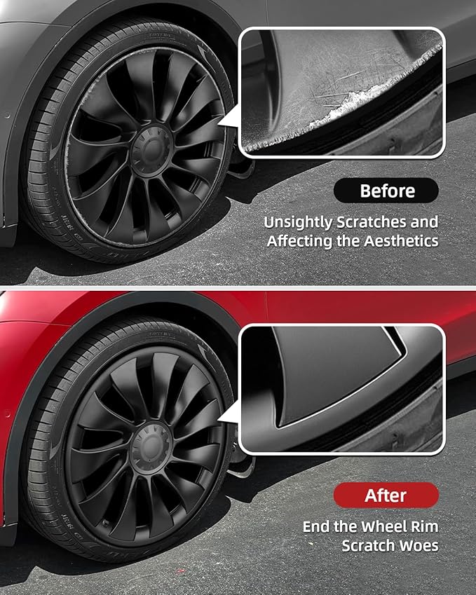 Model Y All-in-one Wheel Rim Protector for Tesla Model Y 21'' Uberturbine Wheel - Strips for Curb Rash Prevention - Set of 4 Rim Protector Easy to Install(Gunpowder,21'')