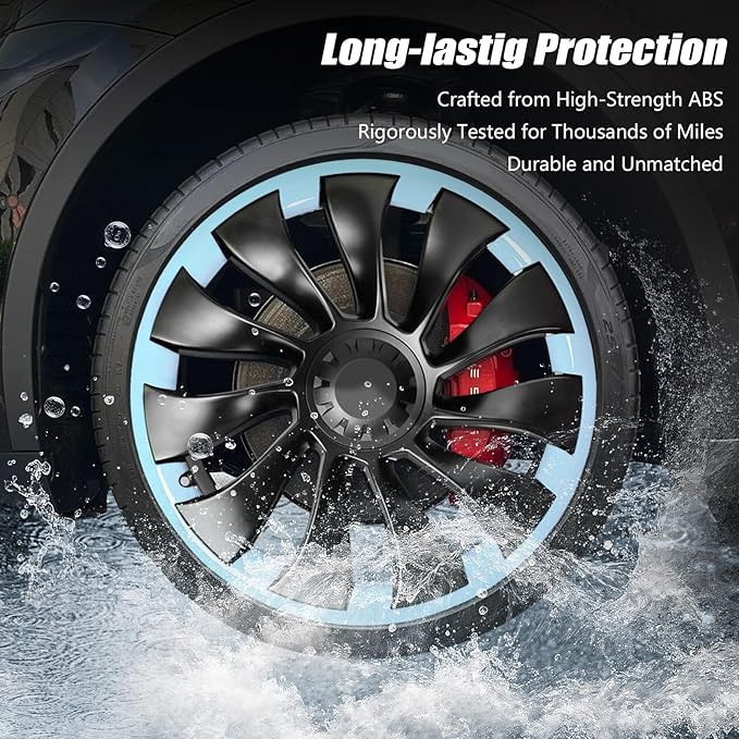 Wheel Rim Protect for Tesla Model Y 21" (2020-2024), Easy-Install Hubcaps Induction Wheel Cover, Scratch-Resistant Car Tire Trim Rings, Stylish Giftable, Glacier Blue 4Pcs Model Y Accessories