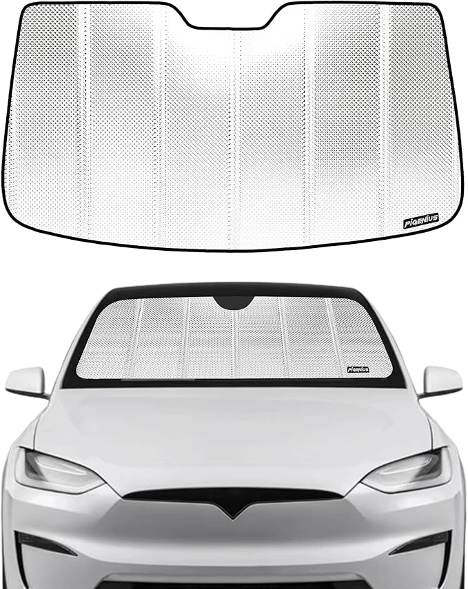 Windshield Sun Shade for Tesla Model X 2016-2025. Reflective Aluminum Film Front Window Sunshade - BLAZBLOCK B