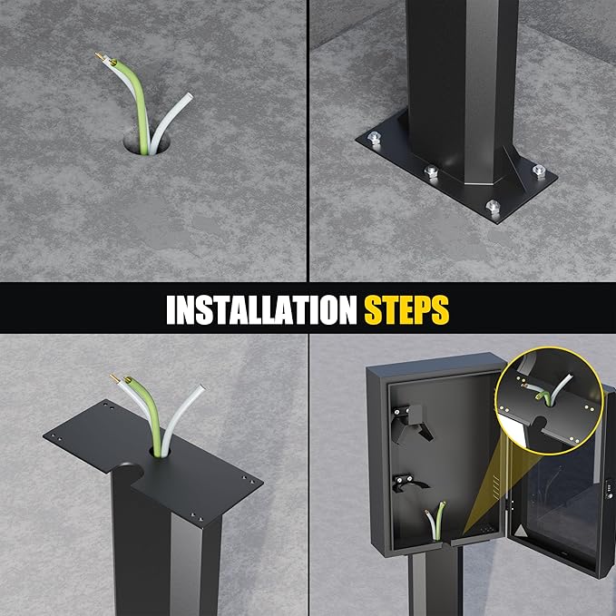 EV Charger Pedestal, Outdoor EV Charger Stand, Pedestal for Charging Station, Applicable to All Charging Case Styles, Floor Mounted, All Weather, Electric Vehicle Pile, Stainless Steel, Black