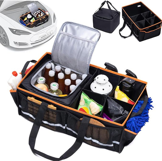 Car Front Trunk Organizer with Cooler Bag Compatible with Tesla Model Y Model 3 2020-2026, Foldable Grocery Frunk Storage Bag Collapsible for Car SUV with Multi Compartment