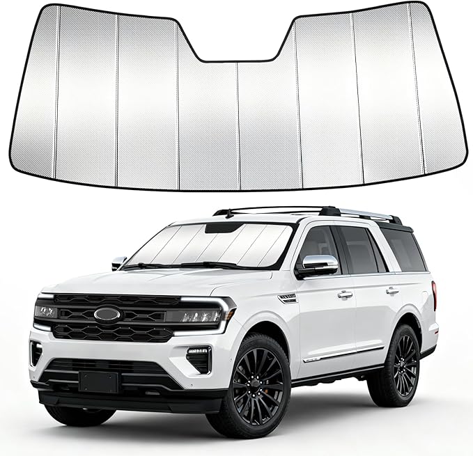 Windshield Sun Shade Custom Fit for Ford Expedition 2018-2024, Accordion Folding Thick Window Sunshade Block Heat 99% UV Rays Sun Visor Keep Cooler Car Accessories