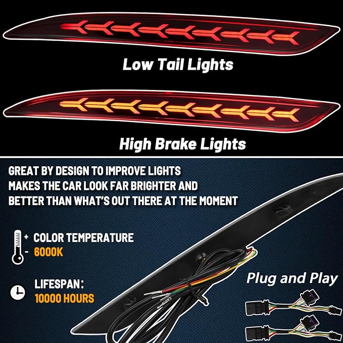 Red Lens Rear Fog Bumper Reflector Brake Tail Sequential Flash Singal Lights Lamp 3 in 1 Arrow Style Compatible with Tesla Model 3 2017-2022 2023 Standard Performance