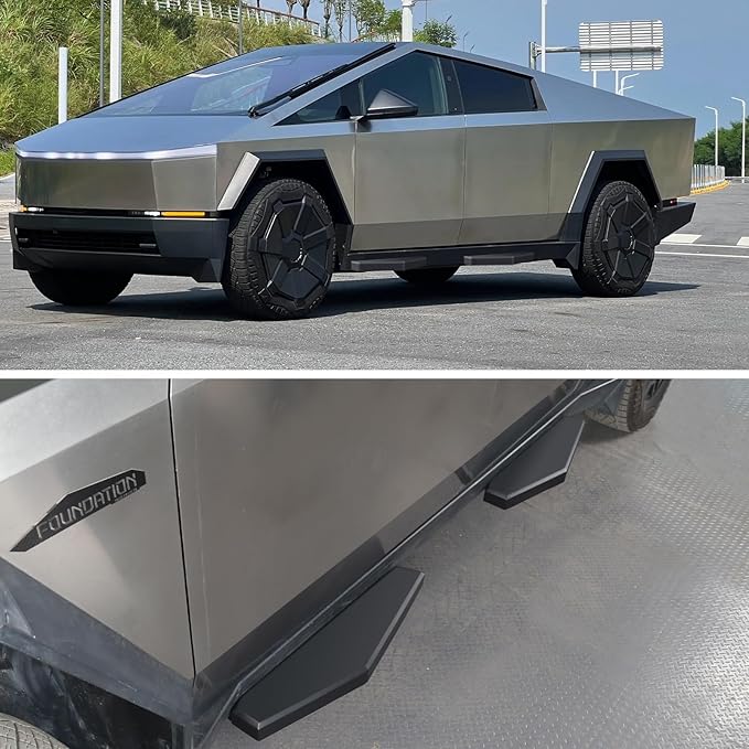 4pcs Running Boards Compatible with Tesla Cybertruck – 800lbs Load Capacity, Heavy-Duty Carbon Steel Side Steps with All-Weather Anti-Slip Design, Bolt-On Installation, Hollow Style Accessory