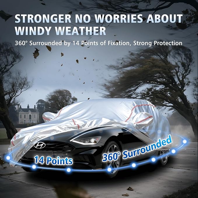 Car Cover Waterproof All Weather for Sonata Hyundai,All-Around Fastening and 4 Upgrades, 60s Quick-Install for Car Cover