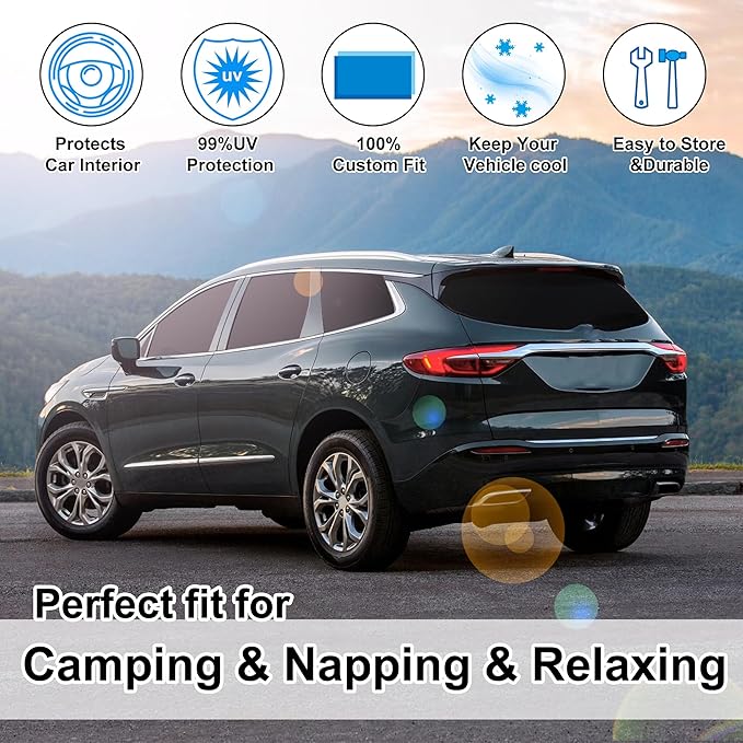 8PCS Windshield Sun Shade Custom Fit for 2018-2024 Buick Enclave Accessories Foldable Sunshade Side Rear Window Shade Cover Full Set Privacy Protection Keeps Car Cool