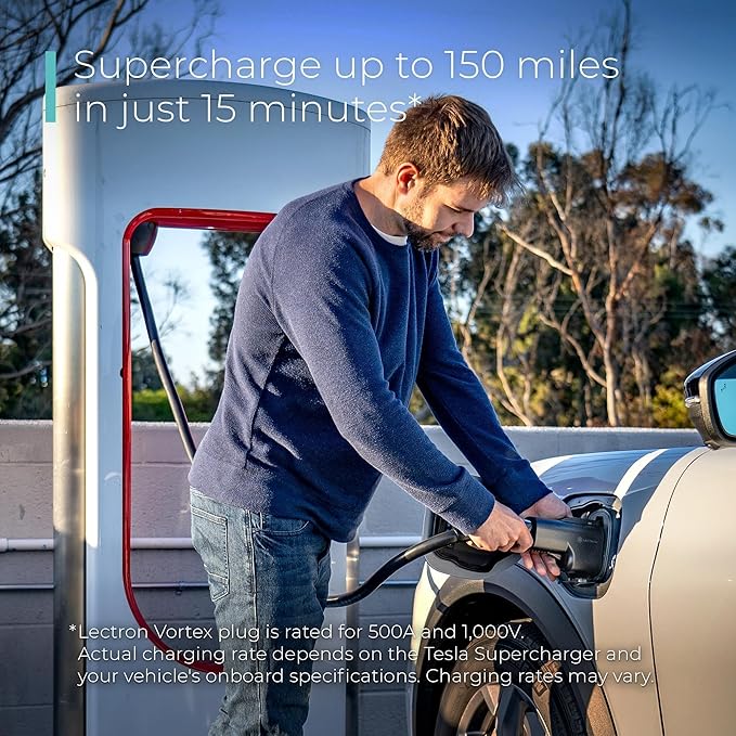 Lectron NACS to CCS Electric Vehicle Adapter - 500 Amps / 1,000V - Compatible with Tesla Superchargers - Fast Charge CCS1 EVs with Vortex Plug [Check with Your Automaker for Compatibility]