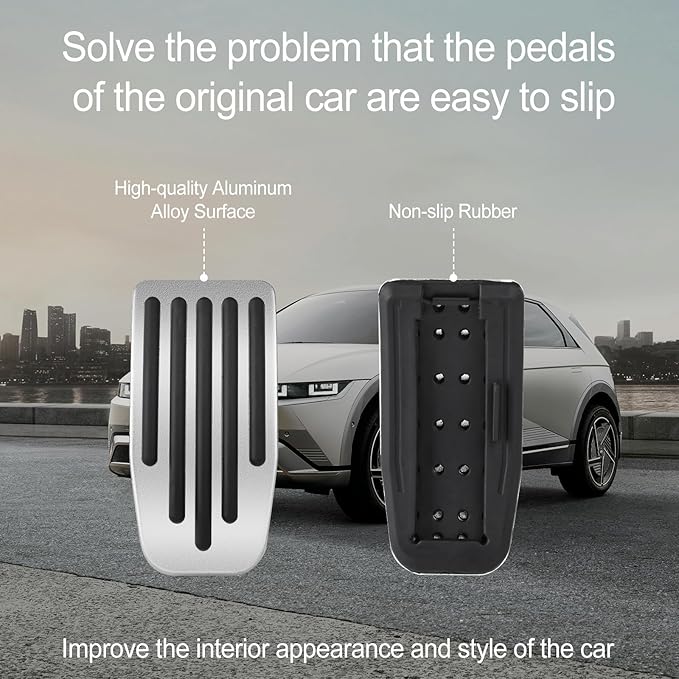 Silver Foot Pedal Pads Set for Tesla Model 3 Model Y 2016-2026, Non-Slip Pedal Covers Accessories, Aluminum Accelerator/Brake Foot Pedal Pad for Model Y(Juniper) Model 3(Highland)