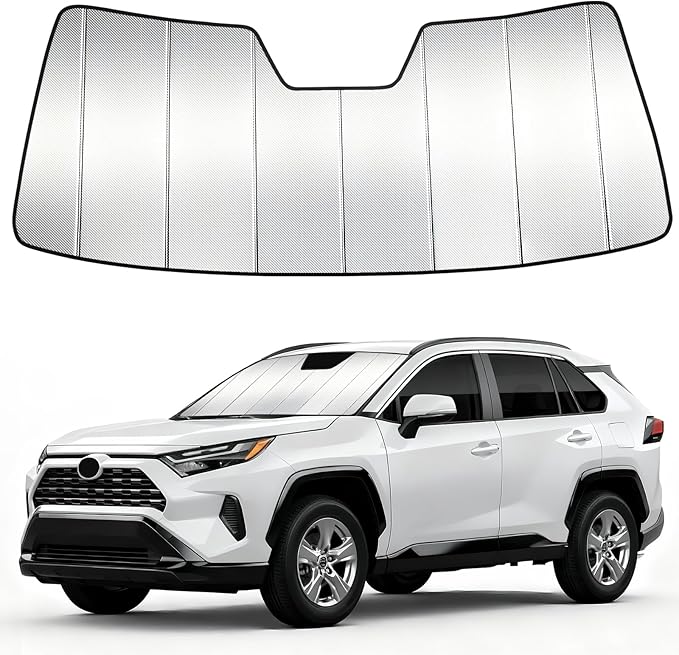 Windshield Sun Shade Custom Fit for Toyota RAV4 2019-2025, Accordion Folding Thick Window Sunshade Block Heat 99% UV Rays Sun Visor Keep Cooler Car Accessories
