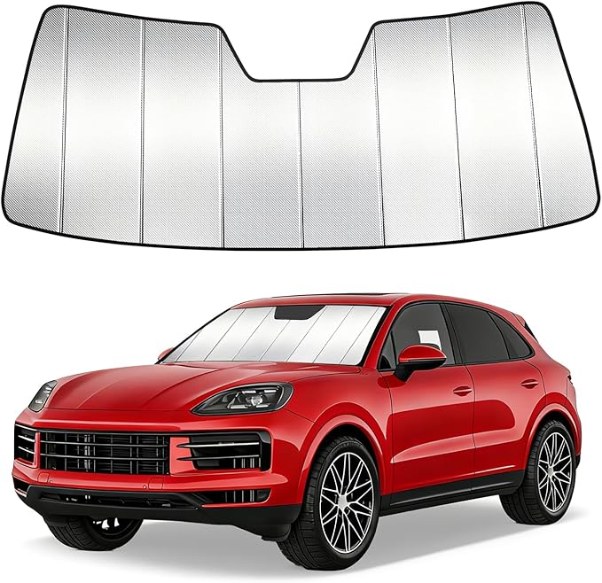 Windshield Sun Shade Custom Fit for Porsche Cayenne 2019-2024, Accordion Folding Thick Window Sunshade Block Heat 99% UV Rays Sun Visor Keep Cooler Car Accessories