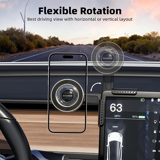 2025 Upgrade Tesla Phone Mount [N55 Strongest Magnet] [Non-Adhesive Version] Hands-Free No-Drop for Magsafe, Fits for Tesla Model Y/3/X/S/Cybertruck, Compatible with iPhone 17/16/15 All Phones