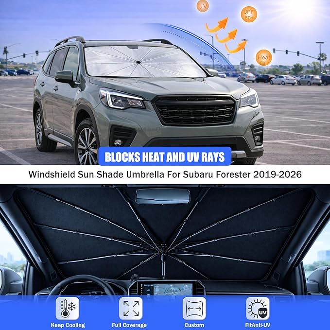Car Windshield Sun Shade Umbrella - Custom-Fit for Su-b a-ru Forester 2019-2026 Umbrella Sunshade,Easy Install,UV Protection & Heat Reflective,Keep Interior Cooler with Storage Bag