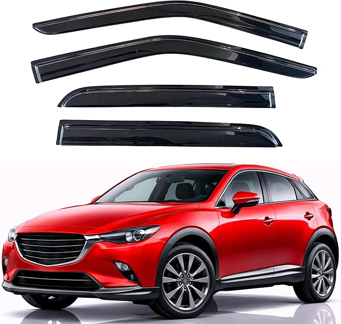 KPY Rain Guards Fit for 2016-2021 Mazda CX-3, Out-Channel Window Visors Vent Wind Deflectors 4PC, Car Accessories for 16-21 Mazda CX3