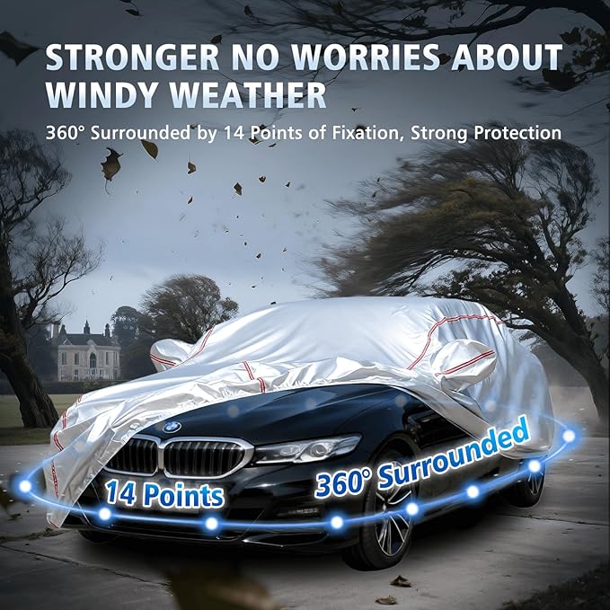 Car Cover Waterproof All Weather for BMW 5 Series 2007-2025,All-Around Fastening and 4 Upgrades, 30s Quick-Install for Car Cover