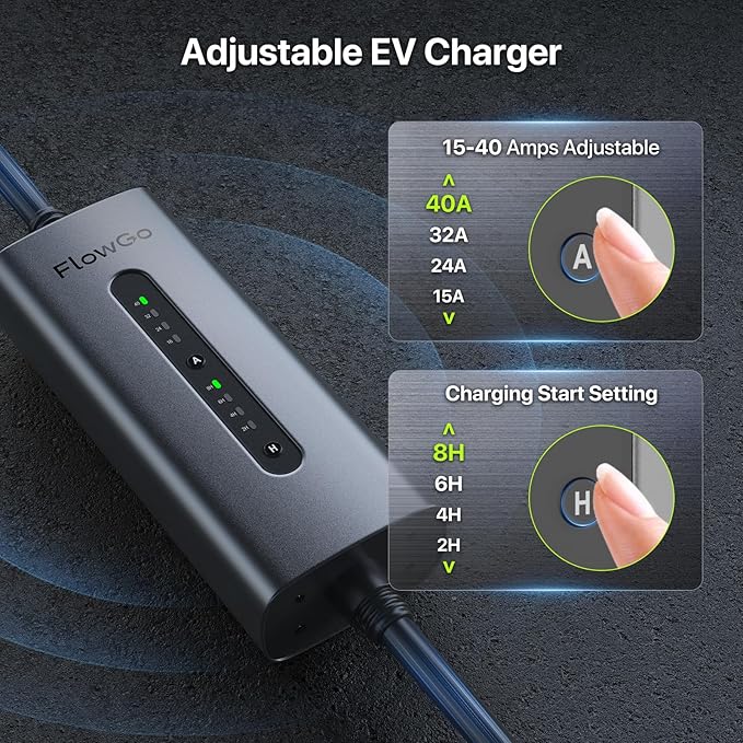 Tesla Charger 40A Level 2 EV Charger NACS 240V with 14-50 Plug 25 FT Cable 9.6KW Portable Tesla Charging Equipment 15-40 Amps Adjustable Current Mobile Electric Car Chargers for Model 3/S/Y