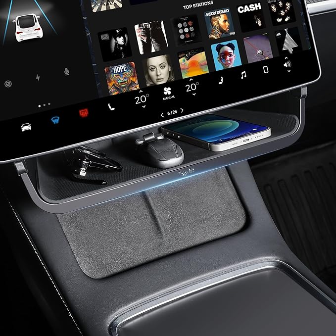 Topfit Tesla Model 3 Y Under Screen Storage Box，Center Console Organizers Tray for Tesla Model Y Juniper and Model 3 Highland Accessories 2025-2026