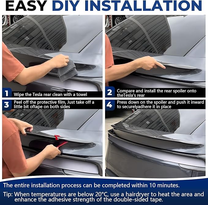 Spoiler Fit for 2020-2024 Tesla Model Y Spoiler | Gloss Black OEM-Style Rear Wing | Easy Drill-Free Installation | Base & Standard & Performance Models