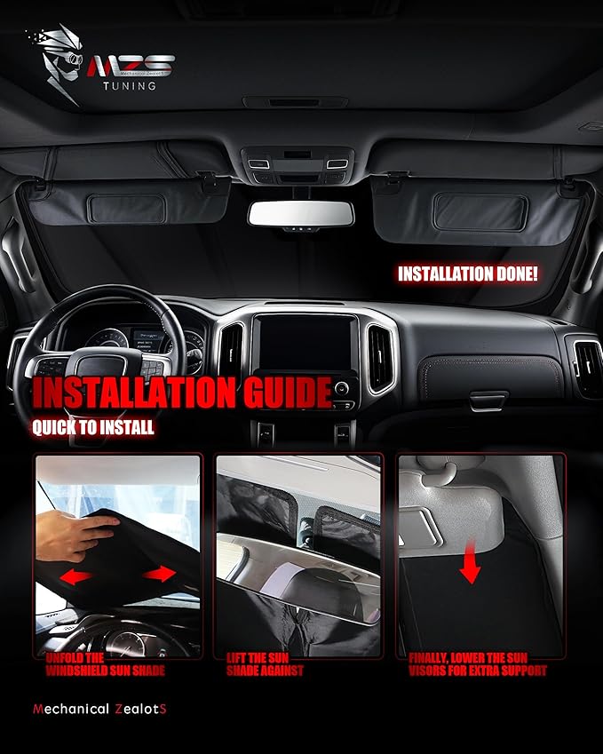 MZS Windshield Sun Shade Compatible with GX460 2010-2023, Foldable Car Sun Shade Shield with Storage Pouch, Front Window Visor Sunshade Accessories for Interior Protector
