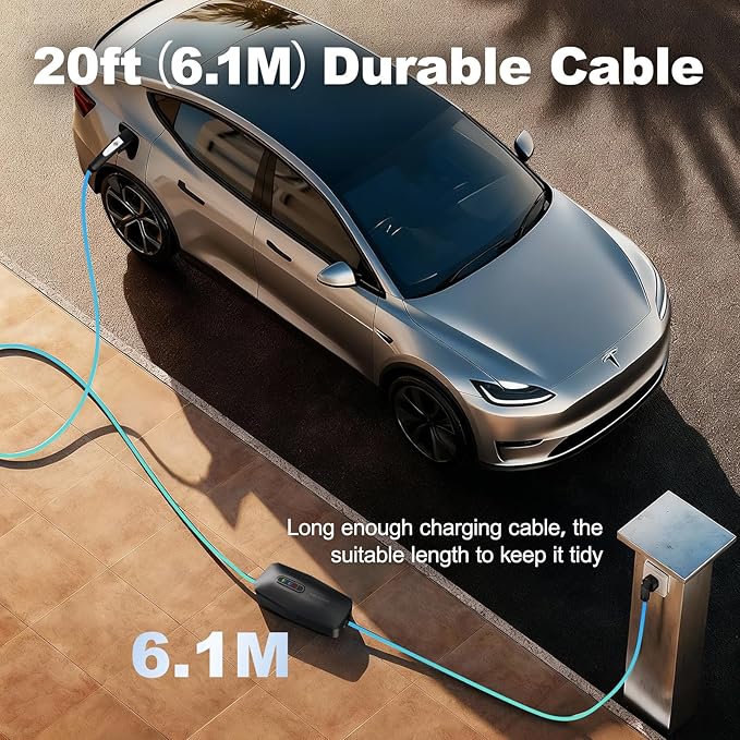 Level 2 Tesla Charger 32Amp, 7KW Electric Vehicle Portable Charger with 20FT Cable, Home EV Charging Station for Tesla Models Y/X/3/S, 240V NEMA 14-50 Plug