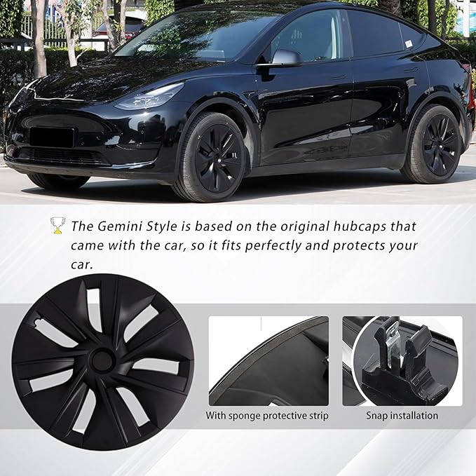 KAVANIC 4Pcs Wheel Covers fits for Tesla Model Y 19Inch 2020-2024 Matte Black Rim Protector Support Logo Range Improvement OEM Style for Model Y Hubcaps for 19" Gemini Wheels (RWD/AWD)