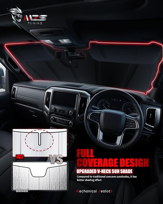 MZS Windshield Sun Shade Compatible with Ram 1500 2009-2018 / RAM1500 Classic 2019-2024, 6 Layers Foldable Truck Sunshade Accessories, Front Window Sun Visor Shield for Interior Protector