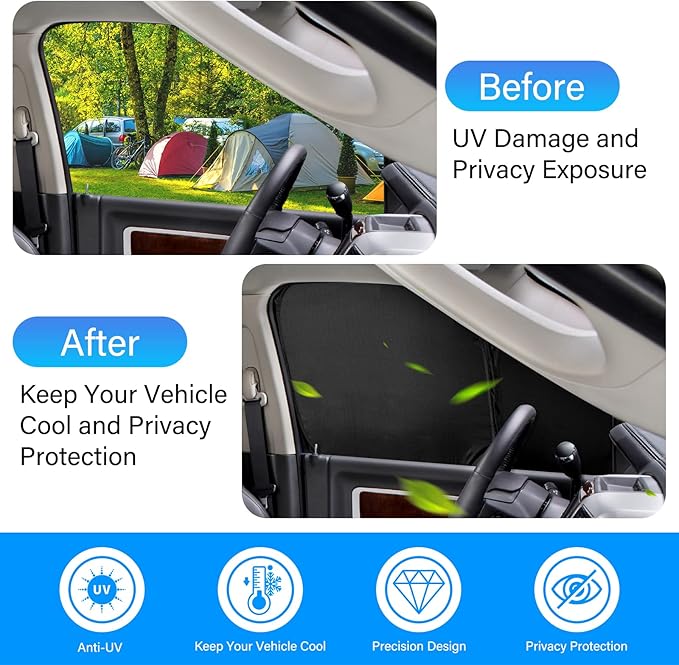 T TGBROS Windshield Sun Shade for Dodge RAM 2500 3500 2010-2025 Car Window Shades Thicken UV Block and Blackout Privacy Foldable Sunshades 2PCS Accessories Keep Cool Sun Visor Covers