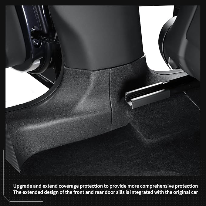 LUCKEASY 5PCS for Tesla Model Y Juniper 2025 2026 Front & Rear Door Threshold Strip 2nd Row Seat Lower Protector Anti-dust Pads Door Sill Protective Cover TPE Accessories Black