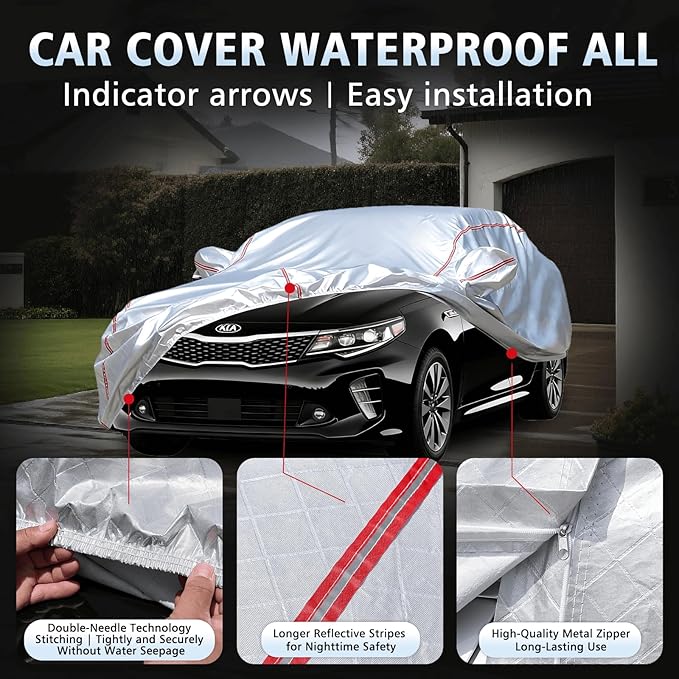 Car Cover Waterproof All Weather for Kia K5 2020-2025,All-Around Fastening and 4 Upgrades, 30s Quick-Install for Car Cover