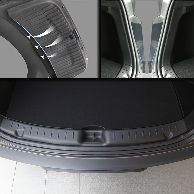 Trunk Tailgate Mat, Rear Bumper Guard & Side Protector Set for 2025 2026 Tesla Model Y Juniper 5-Seater TPE Black Rear Door Back Protective Liners, Trunk Bumper Guard, Sill Cover & Cargo Mat – 4pcs