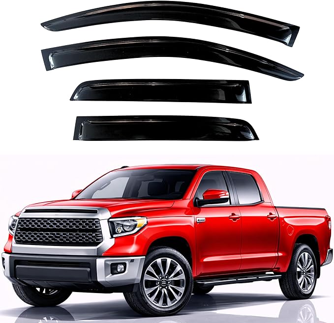 KPY Rain Guards Fit for 2007-2021 Toyota Tundra Double Cab, Out-Channel Window Visors Vent Wind Deflectors 4PC, Truck Accessories for 07-21 Tundra (Extended Cab Only)