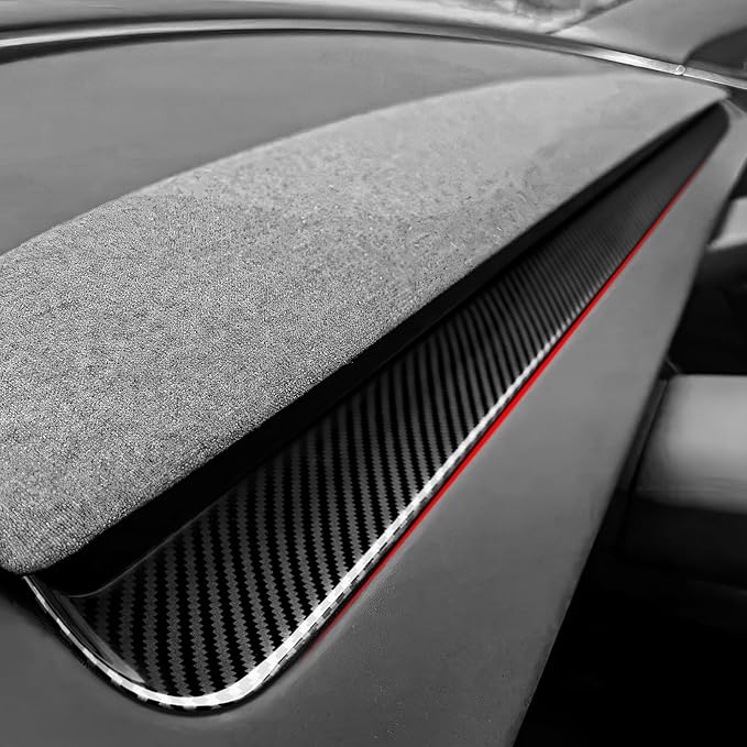 2PCS Car Dashboard Strip Passenger Trim Carbon Color ABS Decal Sticker for Tesla Model 3 Highland 2024 2025 2026 Model Y Juniper 2025 2026 Accessories
