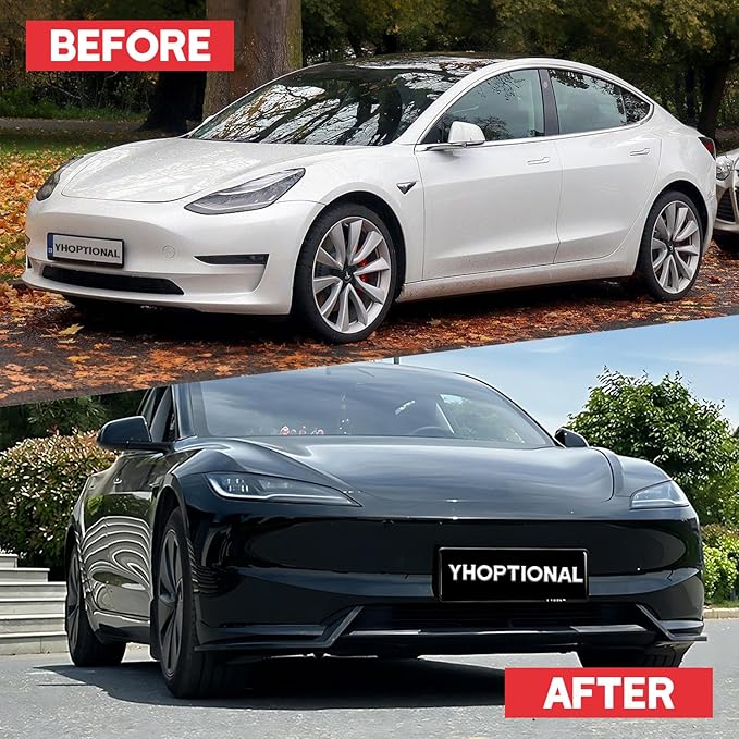 Front Bumper Lip Splitter Side Skirts Body Kit for 2017-2023 Tesla Model 3, Model 3 Front Spoiler, Model 3 Accessories Side Skirt (Gloss Black)
