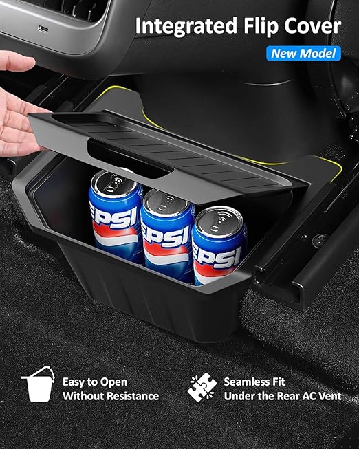 for Tesla Model Y Trash Can, Tesla Y Accessories 2020-2024, Rear Console Organizer Storage Box with Integrated Lid, Under Seat Garbage Can, Back Seat Waste Can